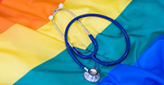 Image of stethoscope on rainbow flag
